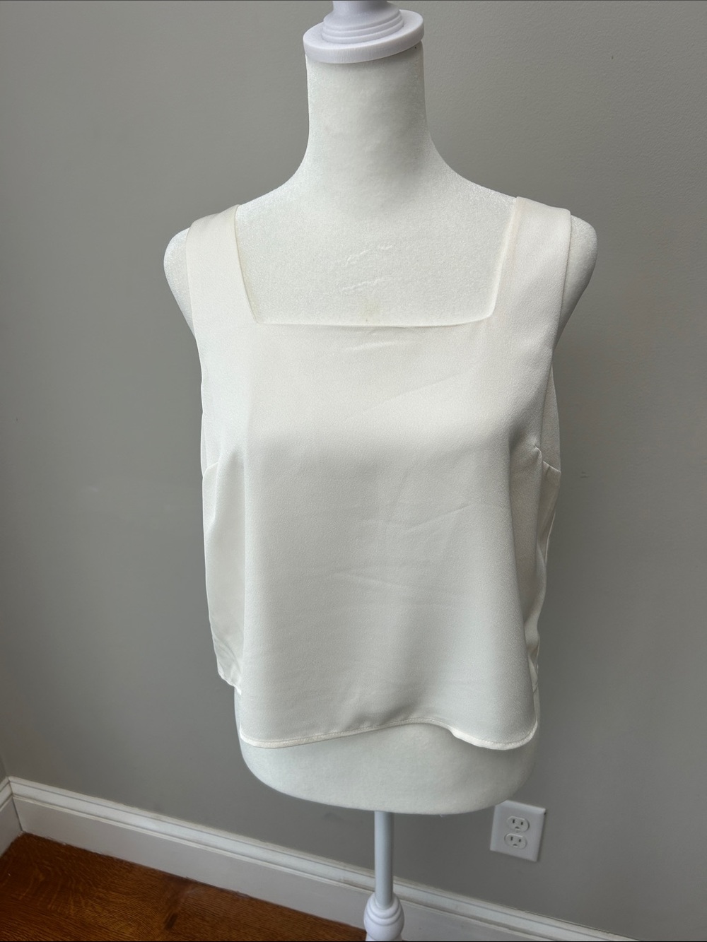 Cream Squarett-Neck Sleeveless Top